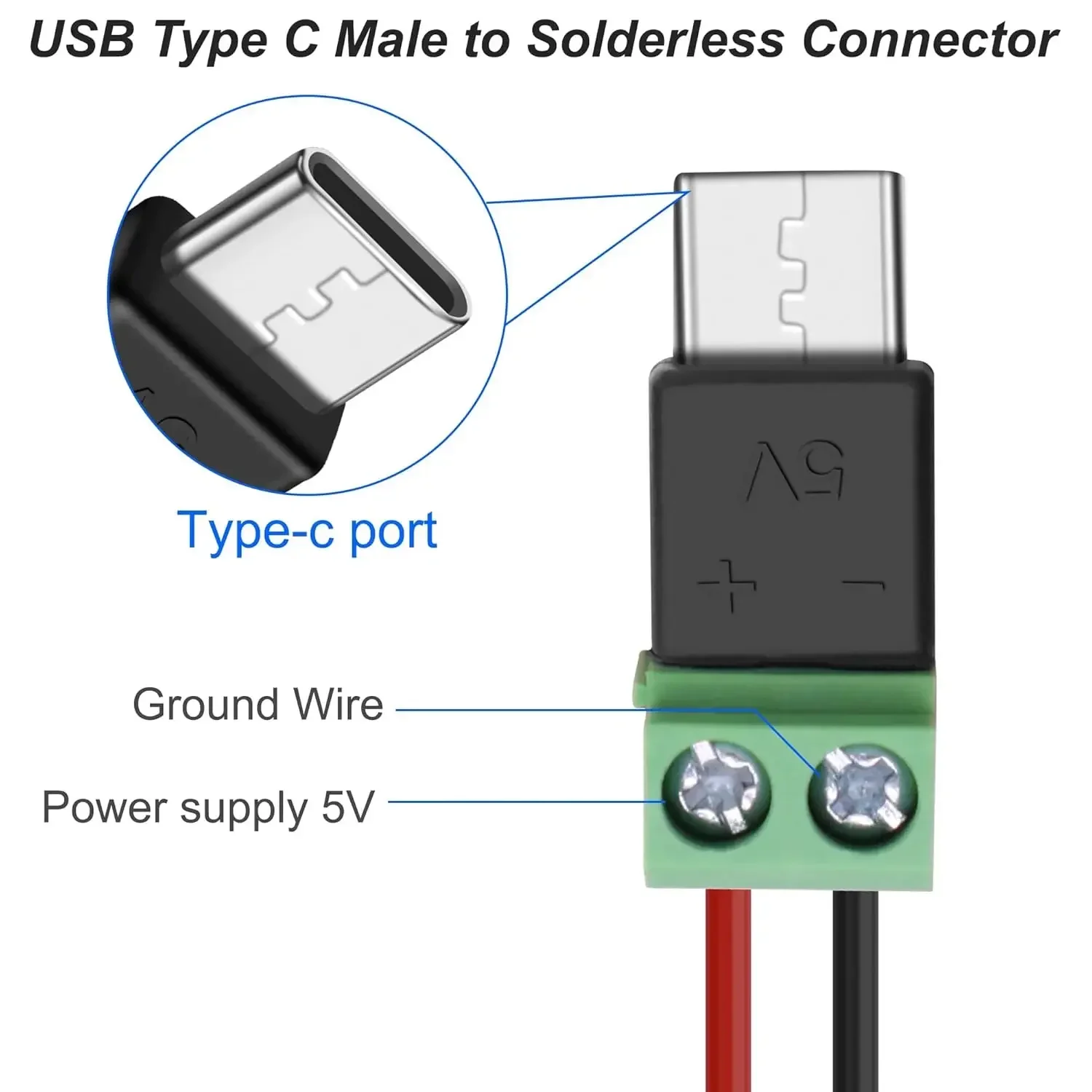 1-4個 はんだ付け不要プラグ USB C - 2ピン端子ア - Screw Terminal Block のレビューと価格