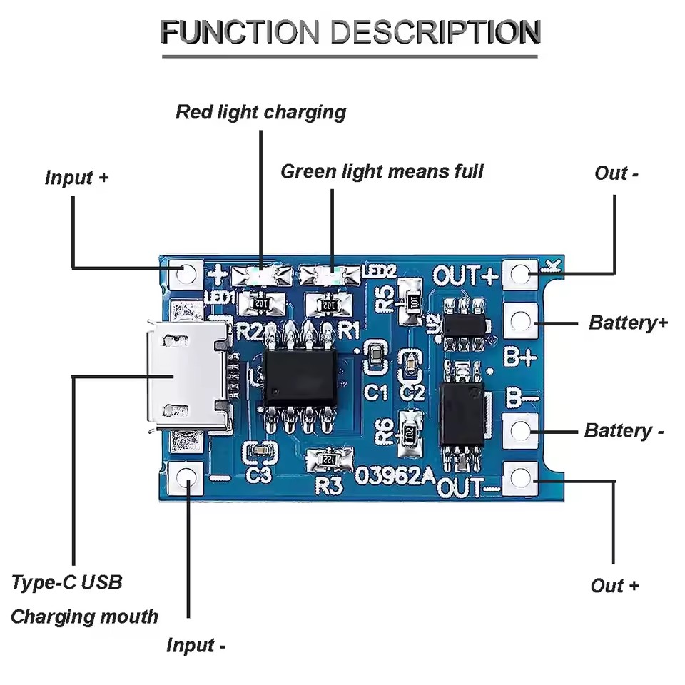 USB Type-C TP4056充電モジュール、5V 1A - Tp4056 Module のレビューと価格