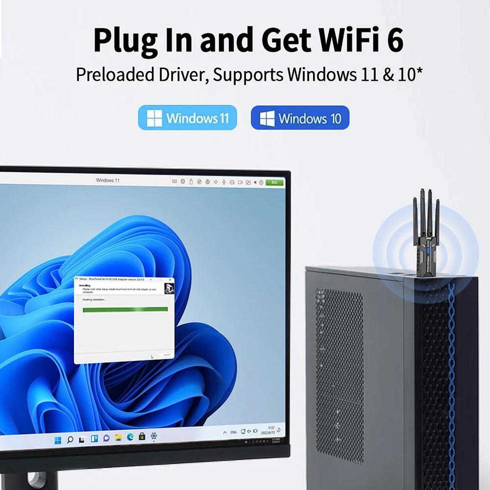 WiFi 6 USBアダプター 1800Mbps デュアルバ - Antenna 2.4Ghz のレビューと価格